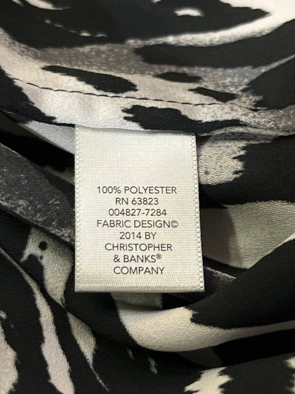 CJ Banks Blouse 2X Plus Animal Print Black White Button Down Used Convertible Ar - Picture 7 of 12